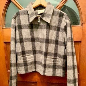 Checked Plaid Wool Blend Cropped Mechanic Jacket